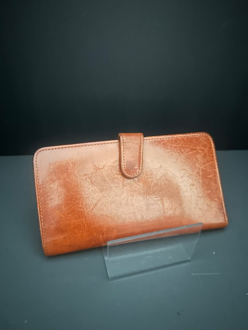 Vintage Coach Tan Leather Continental Wallet Kiss Lock Coin Purse Cognac